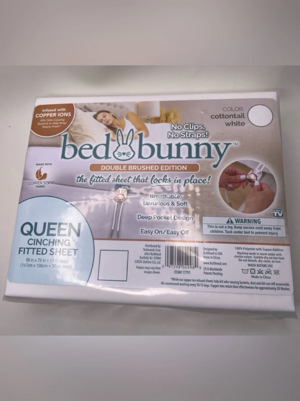 Bed Bunny Locking Fitted Bed Sheet As Seen On TV 58x78x14 QUEEN Cottontail White